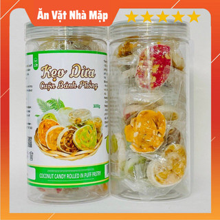 Kẹo dừa cuộn bánh phồng mix vị thơm ngon hủ 300g