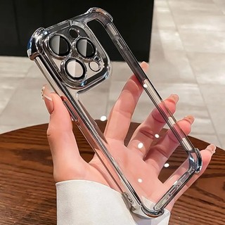 Ốp Điện Thoại Chống Sốc Trong Suốt Sang Trọng Cho iPhone 15 14 13 12 11 Pro Max Plus Có Bảo Vệ Ống Kính Mạ Điện Ốp Lưng