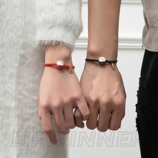 Vòng tay mèo may mắn bằng gốm - Vòng tay tình bạn - Có thể điều chỉnh - Hoạt hình, Dễ thương - Dây bện thủ công - Dây đeo cổ tay cặp đôi màu đỏ - Quà tặng phụ kiện trang sức