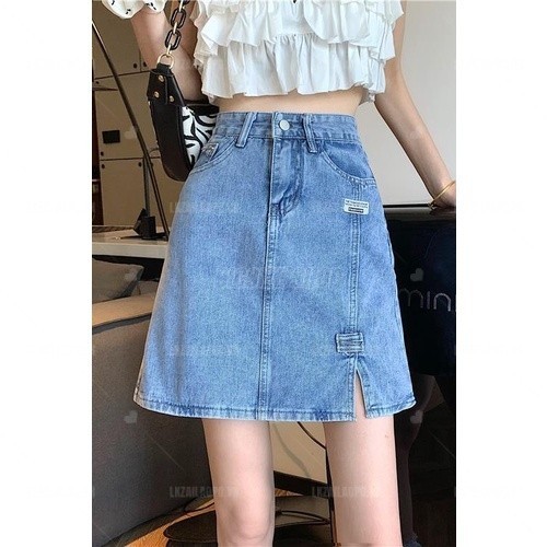 Chân váy bò lưng cao Bigsize chân váy nữ jean ngắn cạp cao chữ a màu xanh vải denim cao cấp mùa xuân hè Phong Cách hàn quốc đẹp Thanh Lịch cho nữ