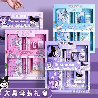 7 Chiếc Sanrio Văn Phòng Phẩm Bộ Hộp Quà Tặng Có Tay Cầm Dễ Thương Kuromi My Melody Cinnamoroll Hộp Đựng Bút Chì Tẩy Sổ Tay Thước Trẻ Em Quà Tặng
