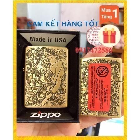 Vỏ Zippo khắc ăn mòn 5 MẶT HÌNH THIẾU NỮ, VỎ BẰNG ĐỒNG, CÓ TEM ĐỎ