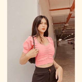 Áo croptop Tay Phồng ngắn cổ vuông chất vải thun gân mềm mịn, thoáng mát khi mặc Nữ