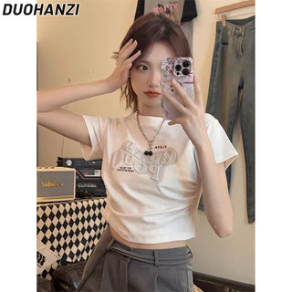 Duohanzi Áo thun ngắn tay xếp ly ba chiều độc đáo dành cho nữ