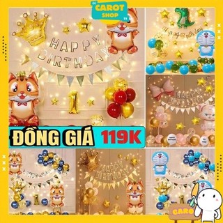[TẶNG BƠM KEO SỐ TUỔI] Set sinh nhật Mèo Vàng, Set Trang Trí Sinh Nhật Thôi Nôi Có đèn Led Lung Linh Cho Bé Trai Bé Gái