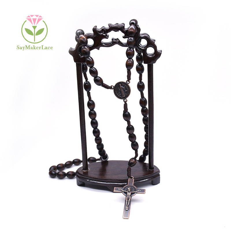 Vòng cổ Chuỗi Hạt Gỗ Mặt Thánh Giá Thời Trang Vintage