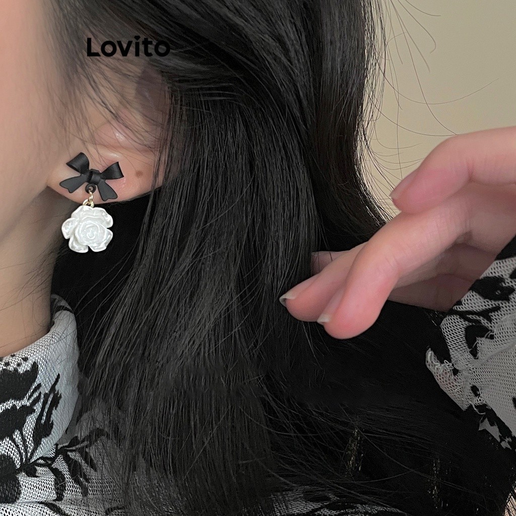 Lovito Bông tai hình nơ hoa trơn đơn giản dành cho nữ LFA13397