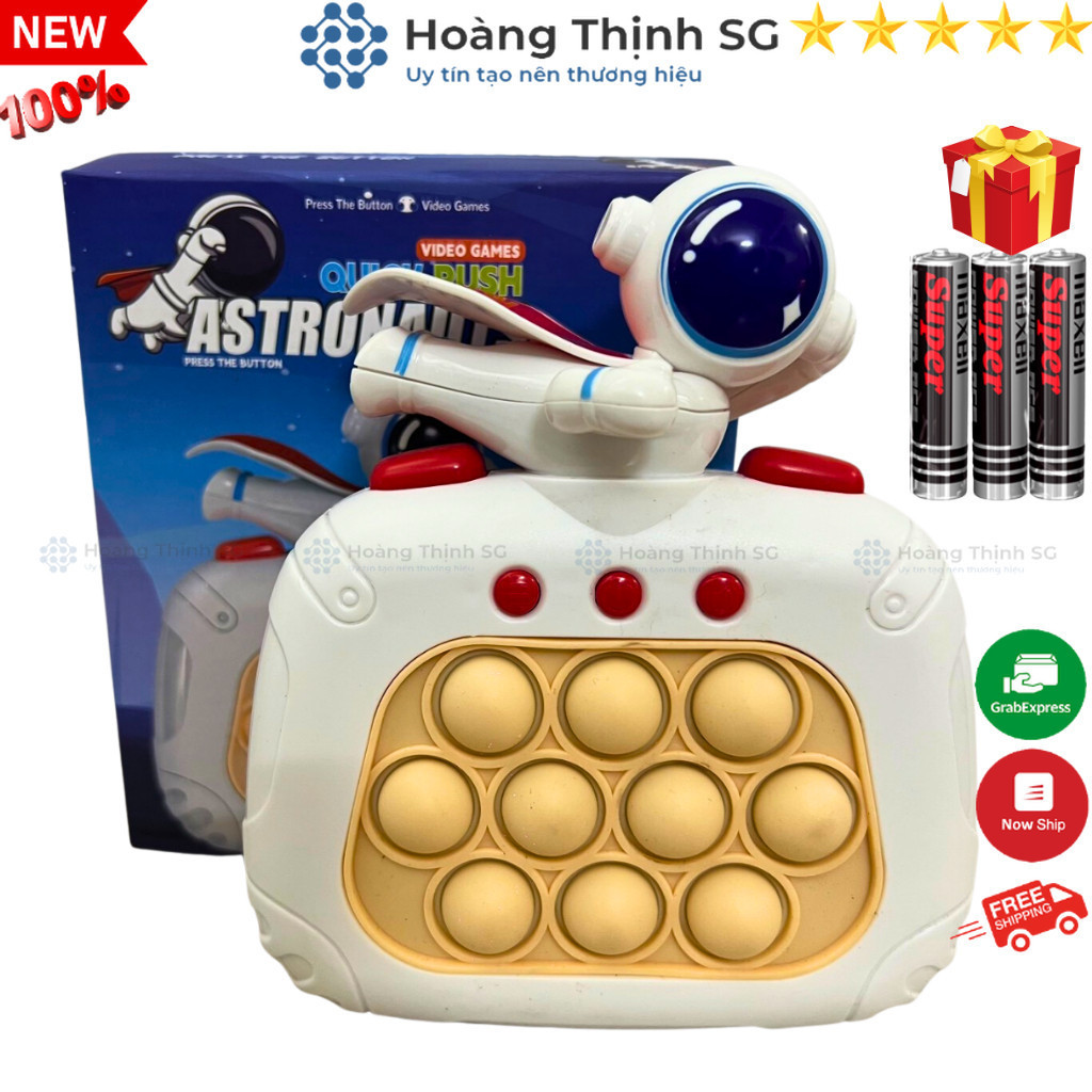 Pop it điện tử hình Phi Hành Gia - Trắng, máy chơi game Pop it, Tặng kèm 3 pin, 200 level có đèn nhạc - Hoàng Thịnh SG