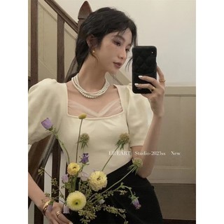 Mùa hè Phong Cách Mới Pháp Tính Khí Thời Trang Phù Hợp Với Tất Cả Trận Đấu Phong Cách Ngắn Mai Màu Cổ Vuông Tay Ngắn T-