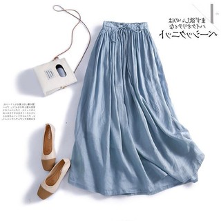 Băng Lớn Viền Chữ a Váy Dài Cao Cấp Hai Lớp Vải Lanh Cotton Váy Đơn Pháp Ngoại Thương Hạng Nhất Thương Hiệu Cắt