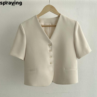 spraying áo blazer nữ áo croptop Chất lượng cao cổ xưa High-quality chic WXW24303VM 10Z240305