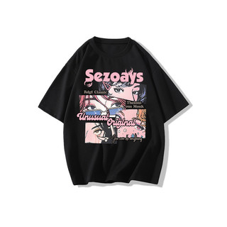 SELVZE Retro hip hop in hình cotton nguyên chất dáng rộng tay áo thun ngắn thời trang giản dị oversize cho nữ