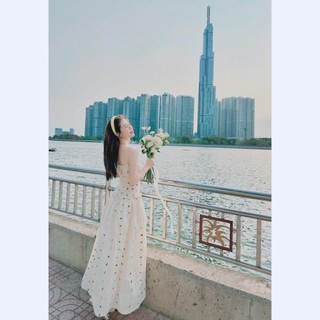 M846 - Đầm maxi cúp nhún họa tiết hoa nhí dáng dài đi biển, đầm ống cúp ngực nhún chun