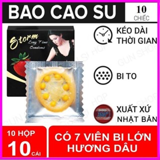 Bộ 10 Bao cao su Kéo dài thời gian Storm có 7 Bi To Hương dâu