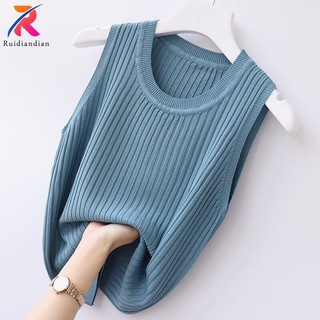 Ruidiandian Size Lớn Camisole Nữ Mùa Hè Đáy Dệt Kim Mỏng Không Tay Tank top
