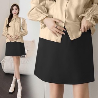 Chân váy bầu chữ A dáng ngắn, chất liệu UMI hàn co dãn kèm quần bảo hộ và chun chỉnh bụng