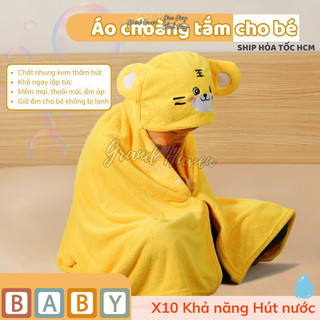 Áo choàng, khăn tắm cho bé chất vải lông mềm mịn nón trùm đầu hoạt hình loại lớn cao cấp an toàn cho da trẻ nhỏ