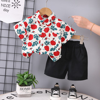 Trẻ Em Bé Trai Quần Áo Họa Tiết Hoa Bé Trai Áo Sơ Mi Cotton + Ngắn 2 Bộ Trang Phục Bé Trai Tiệc Mùa Hè Sinh Nhật Đẹp Trai Quần Áo