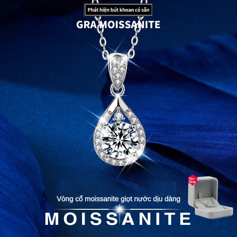 Vòng cổ Moissanite thả nước bằng bạc S925 Nữ 6,5mm 1 Carat Moissanite Mặt dây chuyền xương đòn Quà tặng cho bạn gái Sinh nhật Quà tặng ngày lễ tình nhân Hộp vòng cổ quà tặng + Chứng chỉ GRA