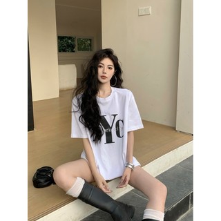 Áo thun ngắn tay dáng rộng in chữ đơn giản mùa hè