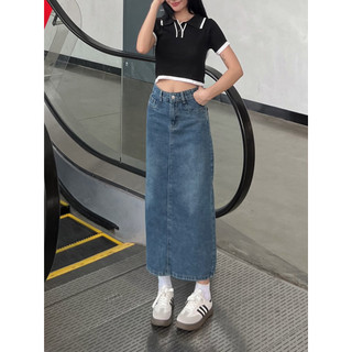 Chân váy jeans dáng chữ A xẻ tà Spring Chanvayjeanxesau/P11K1