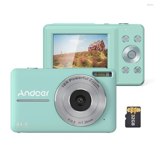 Máy quay Video máy ảnh kỹ thuật số Andoer Di động 1080P 44MP Tự động lấy nét 2.5 Màn hình IPS Zoom kỹ thuật số 16X Phát hiện khuôn mặt chống rung Chụp nụ cười Pin tích hợp với Macen-4.2