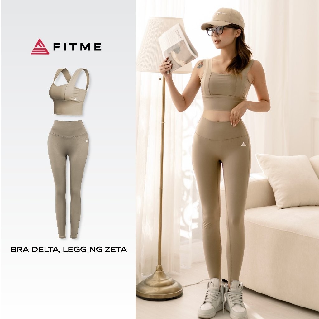 Bộ đồ tập yoga nữ Fitme áo bra tập gym Delta, quần legging dài Sand thể thao co giãn thoải mái