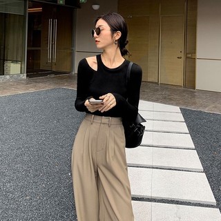 Yuewen Đen Dài Tay Áo Thun Nữ quây Top Slim-Fit Slim Hơn Nhìn Đáy Áo Sơ Mi