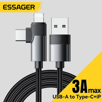 Essager A-C + L Cáp dữ liệu sạc nhanh 2 trong 1 Dây 3A Loại C cho ip Android