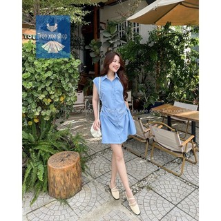 Váy kiểu sơ mi thiết kế tay cánh dơi dáng xòe - Đầm freesize sơ mi năng động cá tính Tròn Xoe Shop