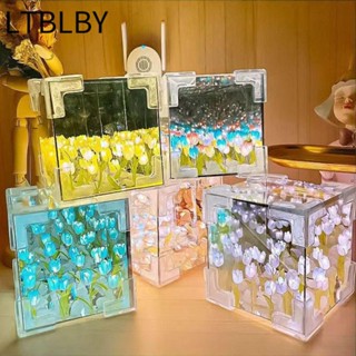 Ltblby Tulip Night Light, 21 Hoa Acrylic LED Trang Trí Đêm Đèn, Handmade DIY Magic Cube Sáng Tạo Gương Quà Tặng Sinh Nhật