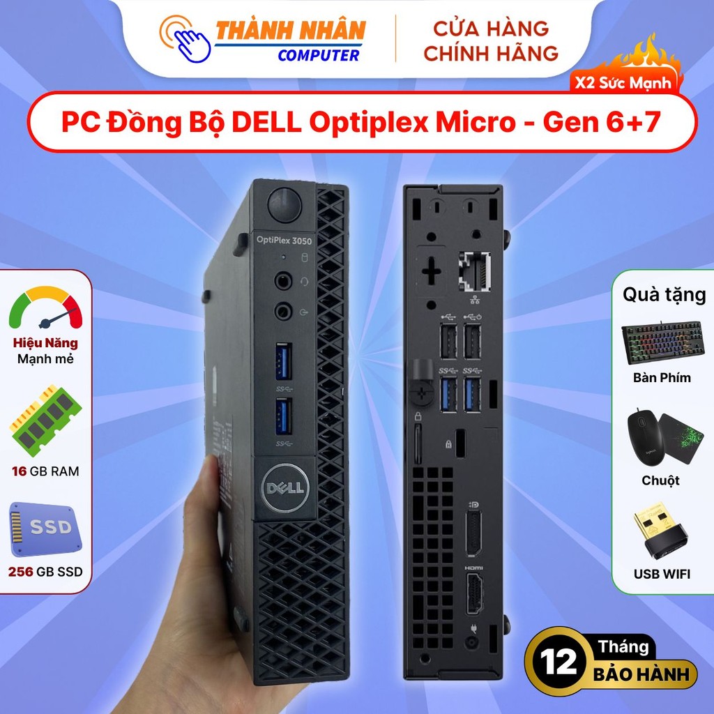 Máy Bộ Mini DELL Optiplex Micro - i3/i5/i7 Gen 6/7, RAM 16GB, SSD 512GB, tặng Phím Chuột USB WIFI.