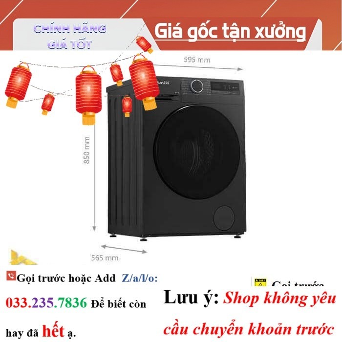 <new> [Miễn phí giao lắp HN] Máy giặt Funiki 9.5 kg HWM F895ADG cửa trước, màu đen
