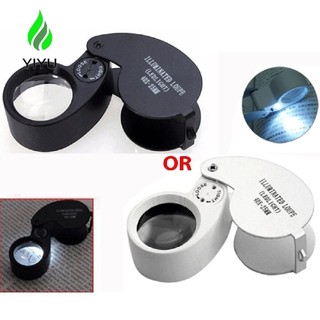 Yiyu kính lúp 40x, kính lúp có đường kính cầm tay 25mm có thể gập lại, đèn led có đèn chiếu sáng bỏ túi 40x tem