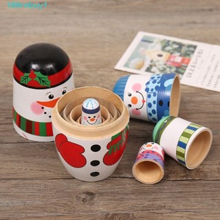 Rebuy1 người tuyết búp bê nga, gỗ 5 cái / bộ búp bê xmas matryoshka, dễ thương an toàn mịn thủ công bằng gỗ xếp chồng búp bê giáng sinh
