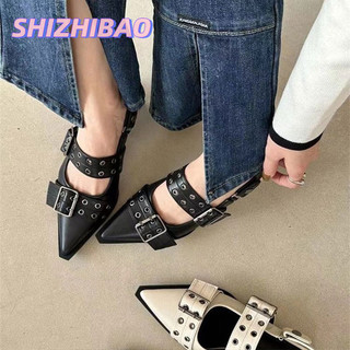 Giày Mary Jane mũi nhọn phong cách Pháp SHIZHIBAO dành cho nữ, phong cách mùa hè kèm váy, giày da nhỏ gót dày cổ điển