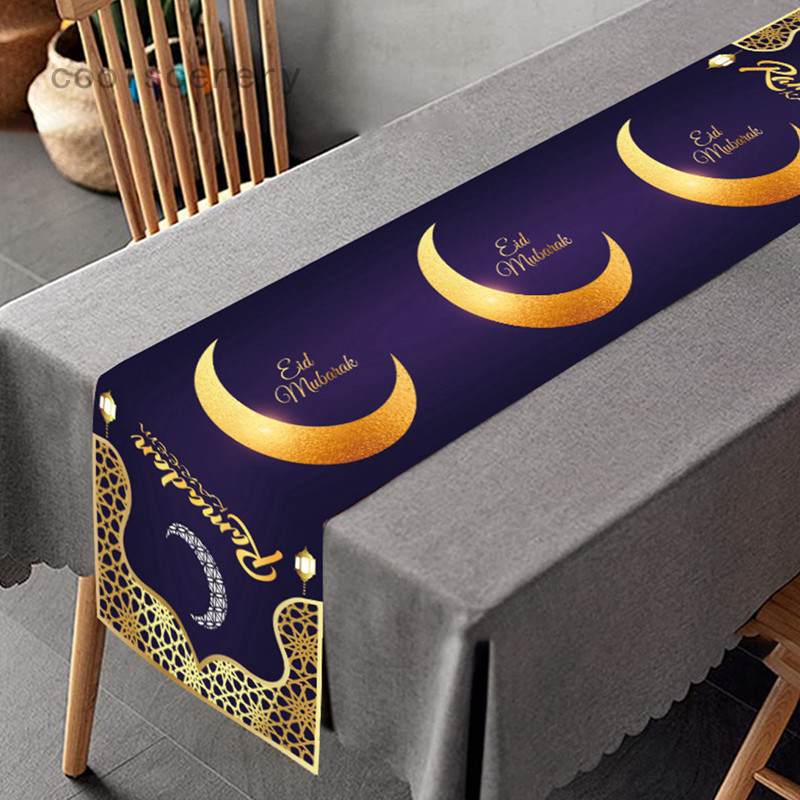Cools Eid Mubaraks Table Runner Ramadans Vải Lanh Nhà thờ Hồi giáo Khăn trải bàn