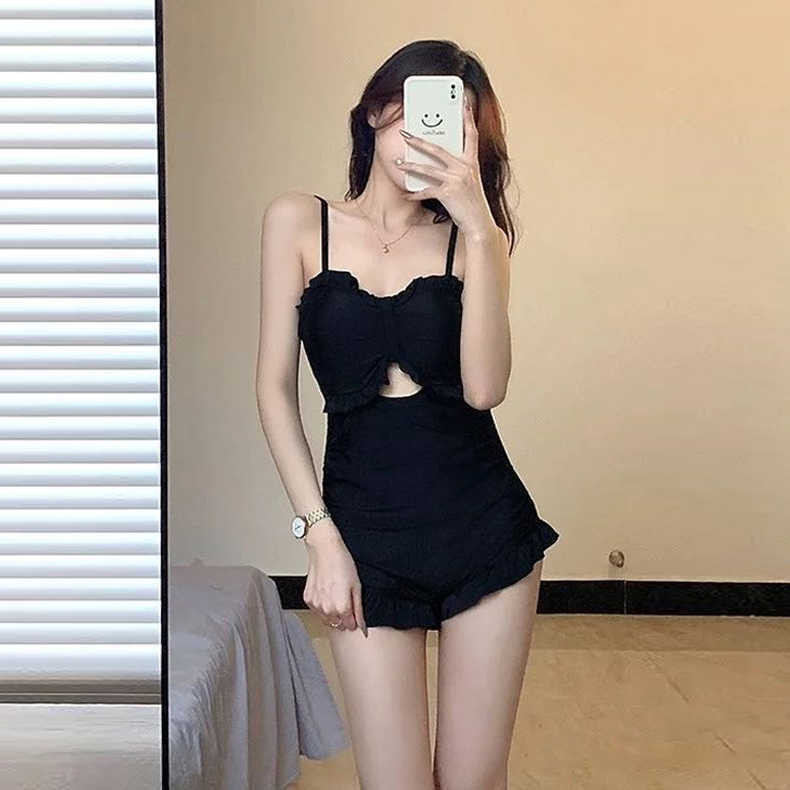 Đồ Bơi Nữ Một Mảnh Phiên Bản Hàn Quốc ins Đồ Bơi Chuyên Nghiệp Xù Màu Trơn Gợi Cảm Đẹp Lưng Mỏng Hơn