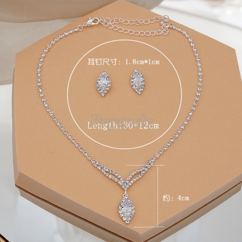 Set Vòng cổ Và Đôi Khuyên Tai Đính Đá Thời Trang Dành Cho Nữ