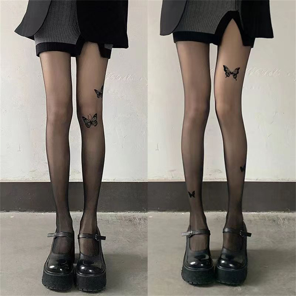 Màu Da Rượu Bướm Đỏ Mỏng Lụa Vớ Xăm In Hình Xăm