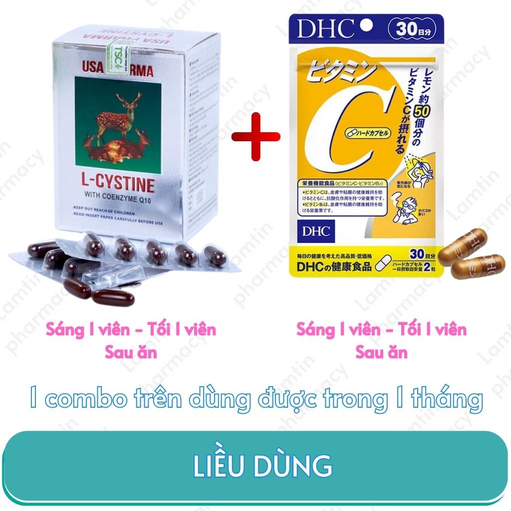 ✔(Chính Hãng) Combo trắng da Lcystine, DHC giúp đẹp da, giảm rụng tóc - Bổ sung vitamin C  ( 60 Viên )