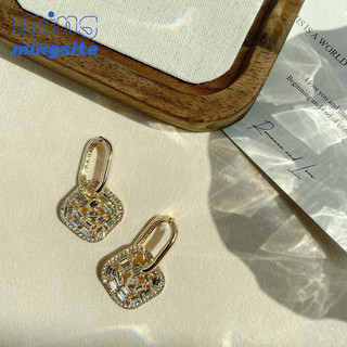 S925 Vuông Phong Cách Hàn Quốc Bông Tai Thanh Lịch Ngắn Độc Đáo Bông Tai Kim Cương Nhỏ Và Đa Năng Thời Trang Và Nhẹ Bông Tai Sang Trọng