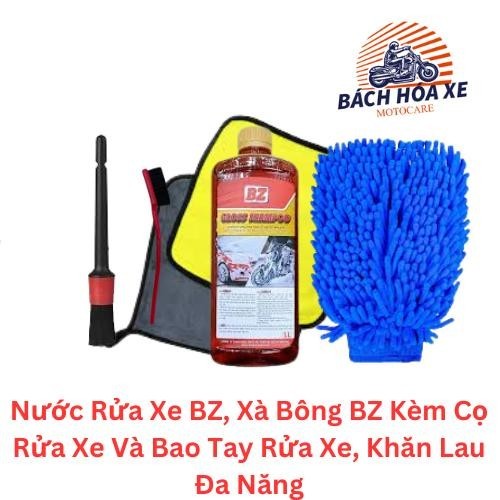 [Combo Tiết Kiệm] Nước Rửa Xe BZ, Xà Bông BZ Kèm Cọ Rửa Xe Và Bao Tay Rửa Xe, Khăn Lau Đa Năng