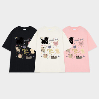 SELVZE Retro hoạt hình dễ thương in hình cotton nguyên chất áo thun ngắn tay thời trang dáng rộng oversize cổ tròn dành cho nữ