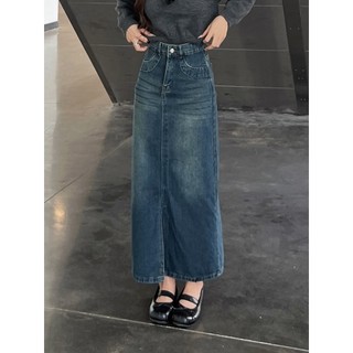 Chân váy jeans dáng dài xẻ trước Spring Chanvayjeankieu8682/P12K14