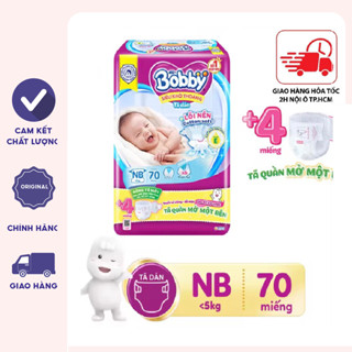 Bỉm Tã dán Bobby size NB70 +4 miếng cho bé dưới 5kg- Mẫu Mới Lõi Nén 3mm
