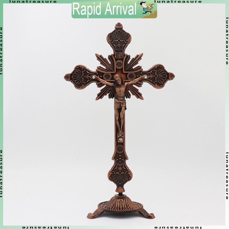 Metal Vintage for Cross Figurine Jesus Crucified Christian Catholic Art Statue
