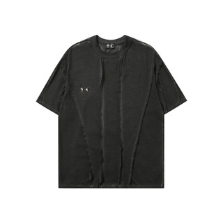 IQD9 Thug Club Washed Vintage Patchwork Frayed Edges Niche Design Punk Style Short Sleeve T Trendy Men's and Women's T-Shirts