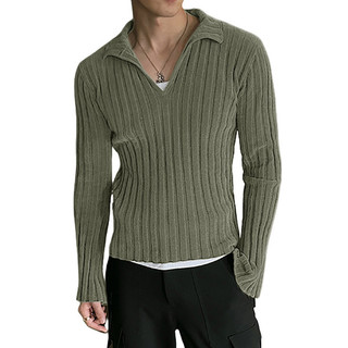 Áo thun nam dài tay cổ chữ V Silhouette Elastic Pit Velvet