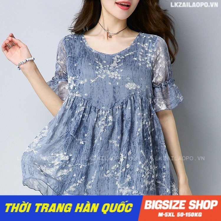 Áo sơ mi nữ tay ngắn Bigsize Áo sơ mi voan form rộng cổ tròn mùa hè Phong cách Hàn Quốc Thời Trang đẹp